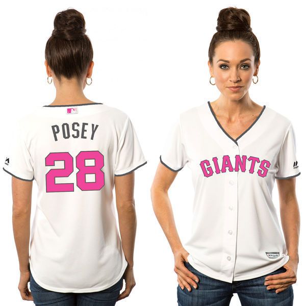 Women 2017 MLB San Francisco Giants #28 Buster Posey White Mothers Day Jerseys